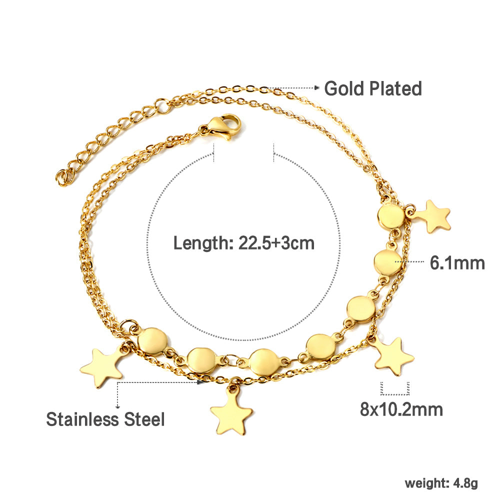 7 round accessories + 4 stars pendant double anklet 22.5 + 3cm asonjewelry